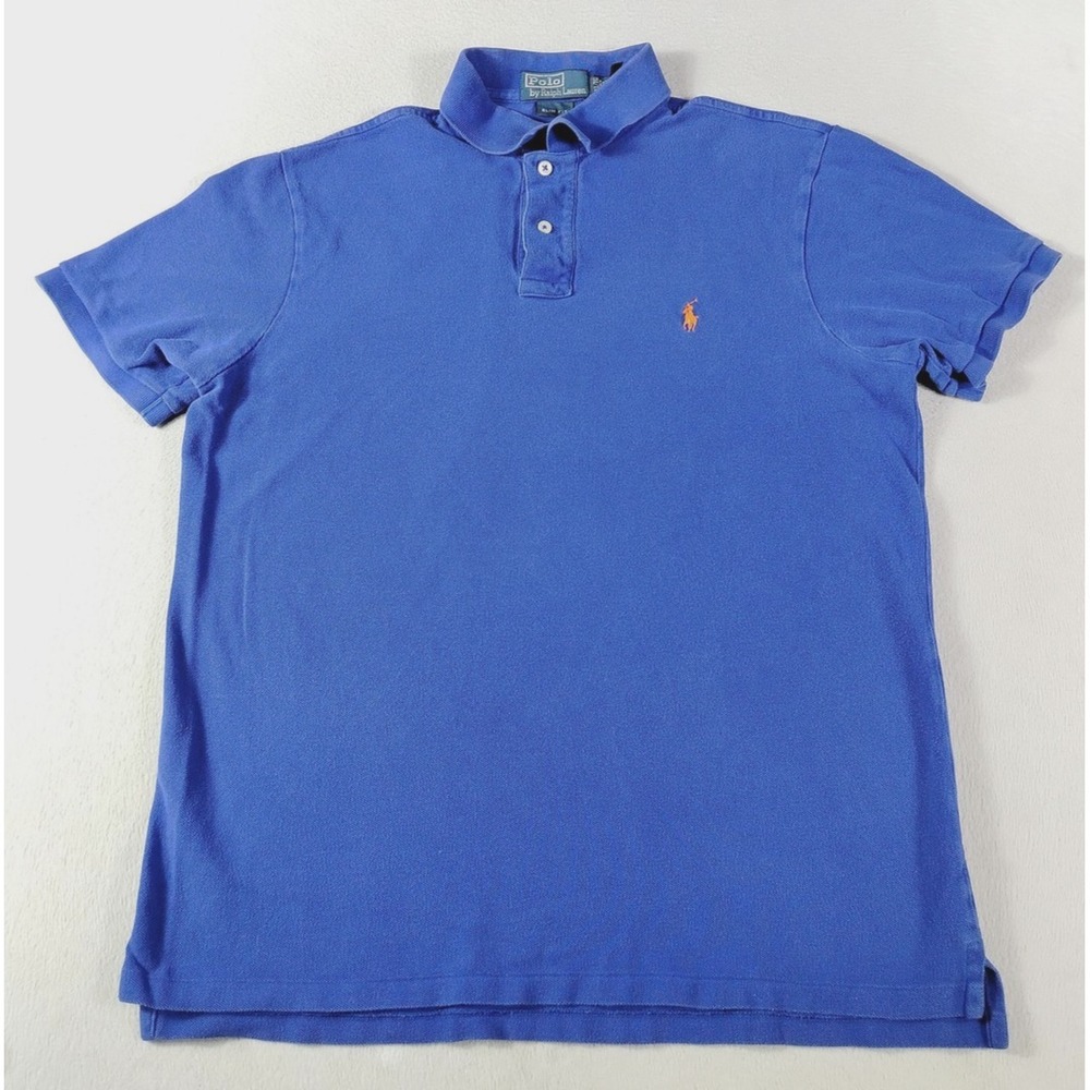 Vintage Polo Ralph Lauren Polo Shirt Mens XL Blue Slim Fit Cotton Pony Pique 90s